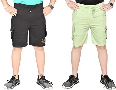 MNICreators Solid Men Black, Green Casual Shorts