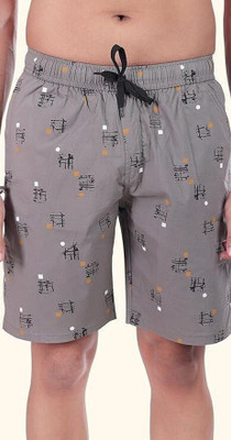 24 Street Printed Men Grey Casual Shorts