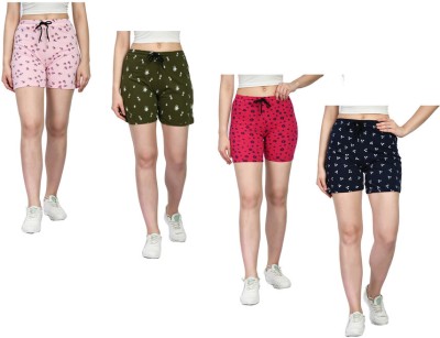 IndiWeaves Printed Women Pink, Red, Multicolor Regular Shorts