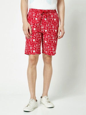 CRIMSOUNE CLUB Printed Men Red Basic Shorts
