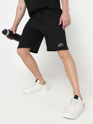 R&B Solid Men Black Casual Shorts