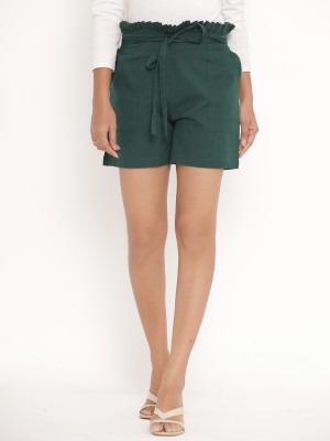 Fabriko Solid Women Green Regular Shorts