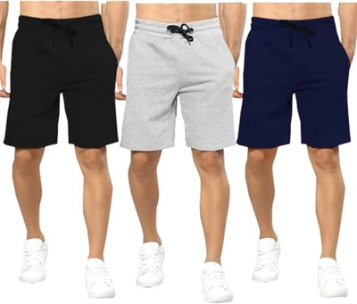 TENRUN Solid Men Dark Blue, Grey, Black Casual Shorts