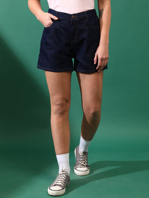 TALES & STORIES Solid Women Blue Denim Shorts