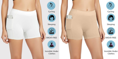 Darshita Fashion Solid Women White, Beige Cycling Shorts