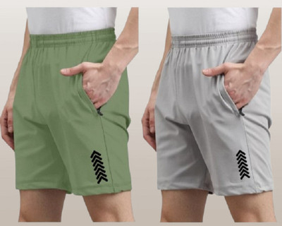 skyrow Solid Men Light Green, Grey Regular Shorts