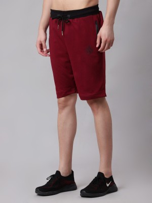 Zonecart Solid, Self Design Men Maroon Basic Shorts