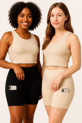 Shiv Gauri Solid Women Black, Beige Cycling Shorts