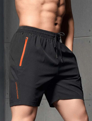 LOTHRIC Solid Men Black Gym Shorts