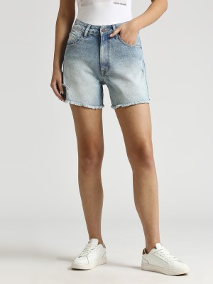 Pepe Jeans Distressed Women Blue Denim Shorts