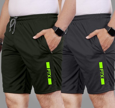 FTX Solid, Printed Men Dark Green, Dark Grey Sports Shorts