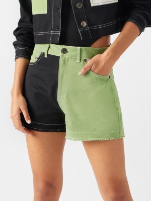 The Souled Store Color Block Women Multicolor Denim Shorts