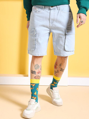 The Indian Garage Co. Solid Men Light Blue Denim Shorts