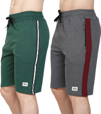 GYRFALCON Self Design Men Green, Grey Regular Shorts