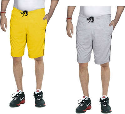 Indestar Solid Men Yellow, Grey Bermuda Shorts