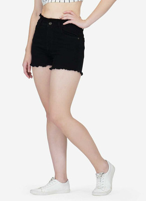 FashionFibre Solid Women Denim Black Denim Shorts