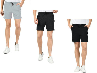 Indestar Solid Men Black, Grey Bermuda Shorts