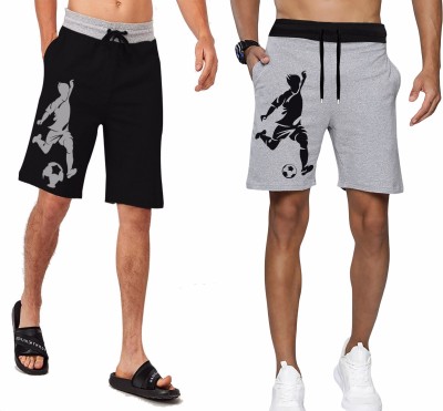 GLAMPANDA Printed Men Grey, Black Sports Shorts