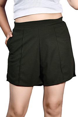 KICK FRICK Solid Women Dark Green Basic Shorts