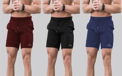 SHIVARAM Solid Men Black, Dark Blue, Maroon Sports Shorts