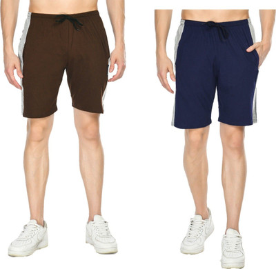 Indestar Solid Men Brown, Blue Bermuda Shorts