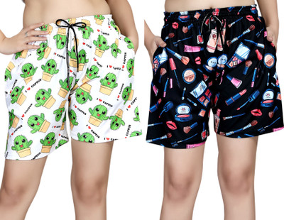 ANFAFAB Printed Women Multicolor Night Shorts