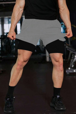 CULISH Self Design Men Grey Compression Shorts, Gym Shorts, Running Shorts, Sports Shorts