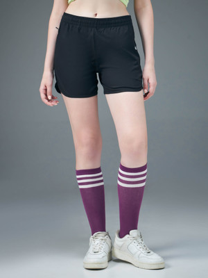 TECHNOSPORT Solid Women Black Sports Shorts