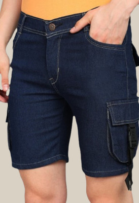 Flaring Solid Men Denim Dark Blue Denim Shorts