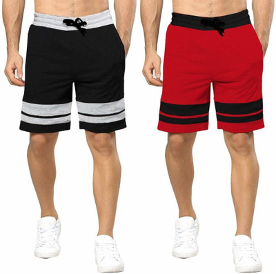 GLAMPANDA Color Block Men Red, Black Regular Shorts