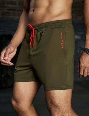 LOTHRIC Self Design Men Green Sports Shorts