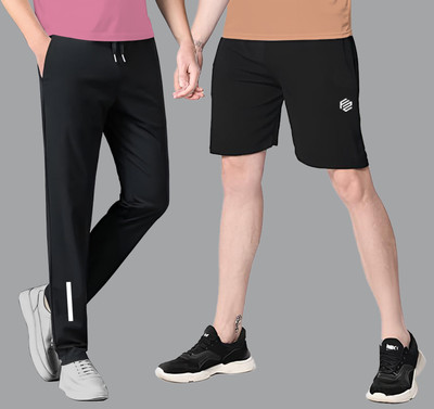 FLYZEN Solid Men Black Regular Shorts