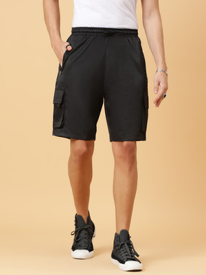 KOTTY Solid Men Black Regular Shorts