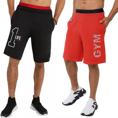 HOTFITS Graphic Print Men Black, Red Basic Shorts