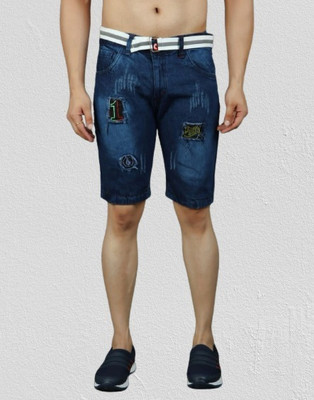 Last Exit Lifestyle Dyed/Washed Men Denim Dark Blue Denim Shorts