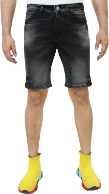 PLOUNGE Dyed/Washed Men Dark Grey Denim Shorts