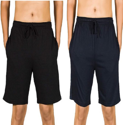 ONE STREET Solid Men Black, Dark Blue Regular Shorts