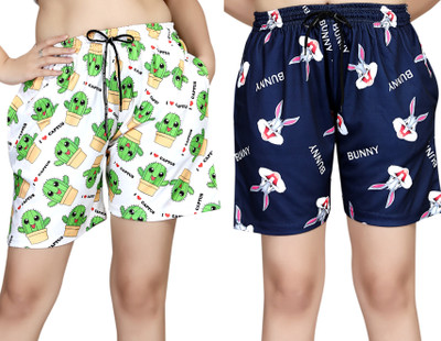 ANFAFAB Printed Women Multicolor Night Shorts