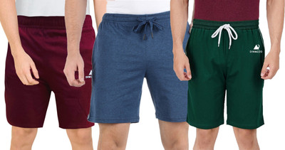 Diwazzo Printed Men Maroon, Light Blue, Dark Green Regular Shorts