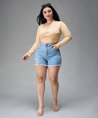 Miss Chase Solid Women Denim Blue Denim Shorts