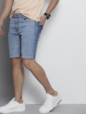 The Indian Garage Co. Solid Men Light Blue Denim Shorts