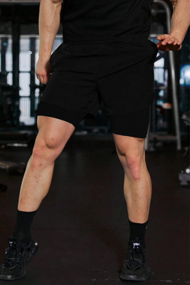 CULISH Self Design Men Black Compression Shorts, Gym Shorts, Running Shorts, Sports Shorts