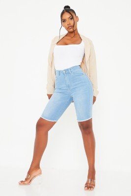 I Saw It First Solid Women Light Blue Denim Shorts