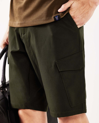 RARE RABBIT Solid Men Dark Green Regular Shorts