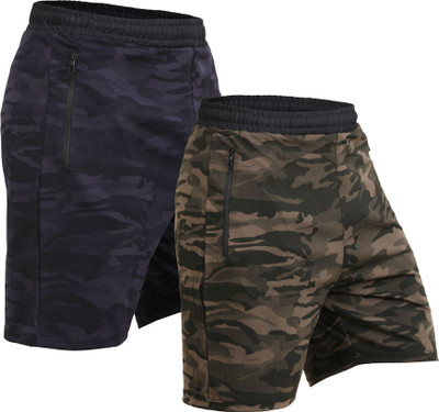 NINQ Solid Men Dark Blue, Green Sports Shorts