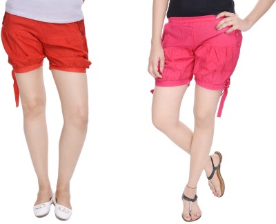JABAMA Solid Women Red, Pink Regular Shorts