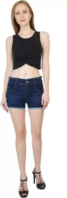 JESANDA Solid Women Denim Dark Blue Denim Shorts