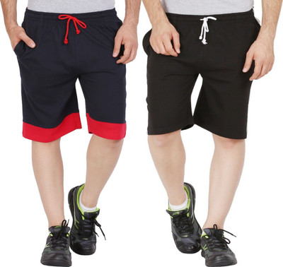 GLAMPANDA Color Block Men Black, Dark Blue Regular Shorts
