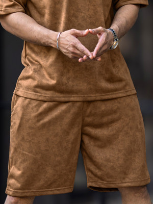 Jump Cuts Dyed/Washed Men Brown Regular Shorts