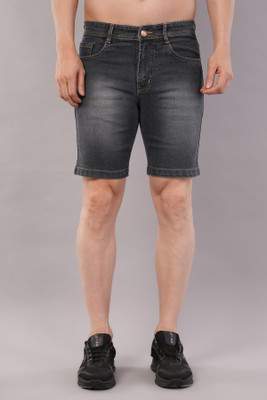 NIVASU Solid Men Grey Denim Shorts
